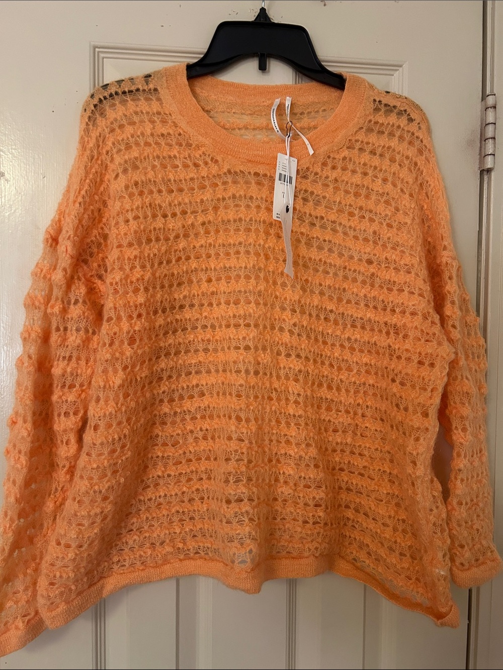 Anthropologie Peach Open-Knit Crewneck Sweater